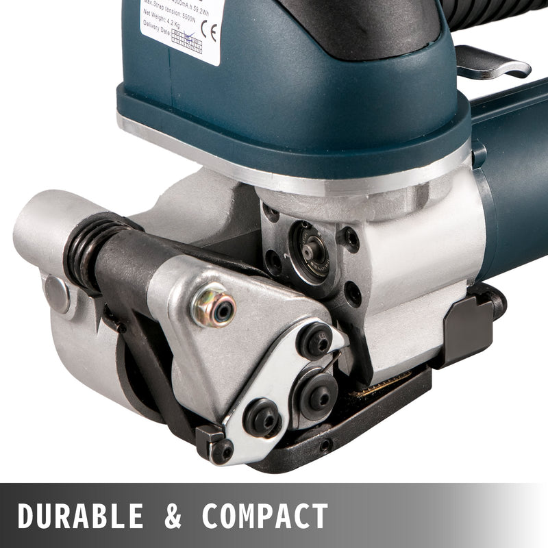 VEVOR elektriskais lentu stiprināšanas rīks DD19A – rokas strapping iekārta PP/PET lentēm 10–16 mm platumā, ar elektrisko metināšanu un regulējamu spriegojumu 400–3500 N, akumulatora darbināma