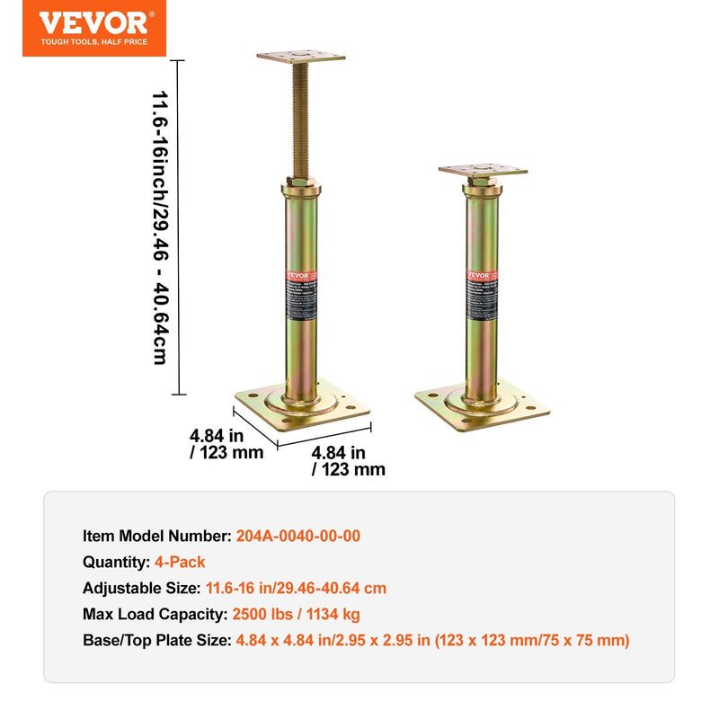 VEVOR 4 gabali regulējami grīdas pacēlāji mājas grīdas izlīdzināšanai, pacelšanas augstums 29,46-40,64 cm