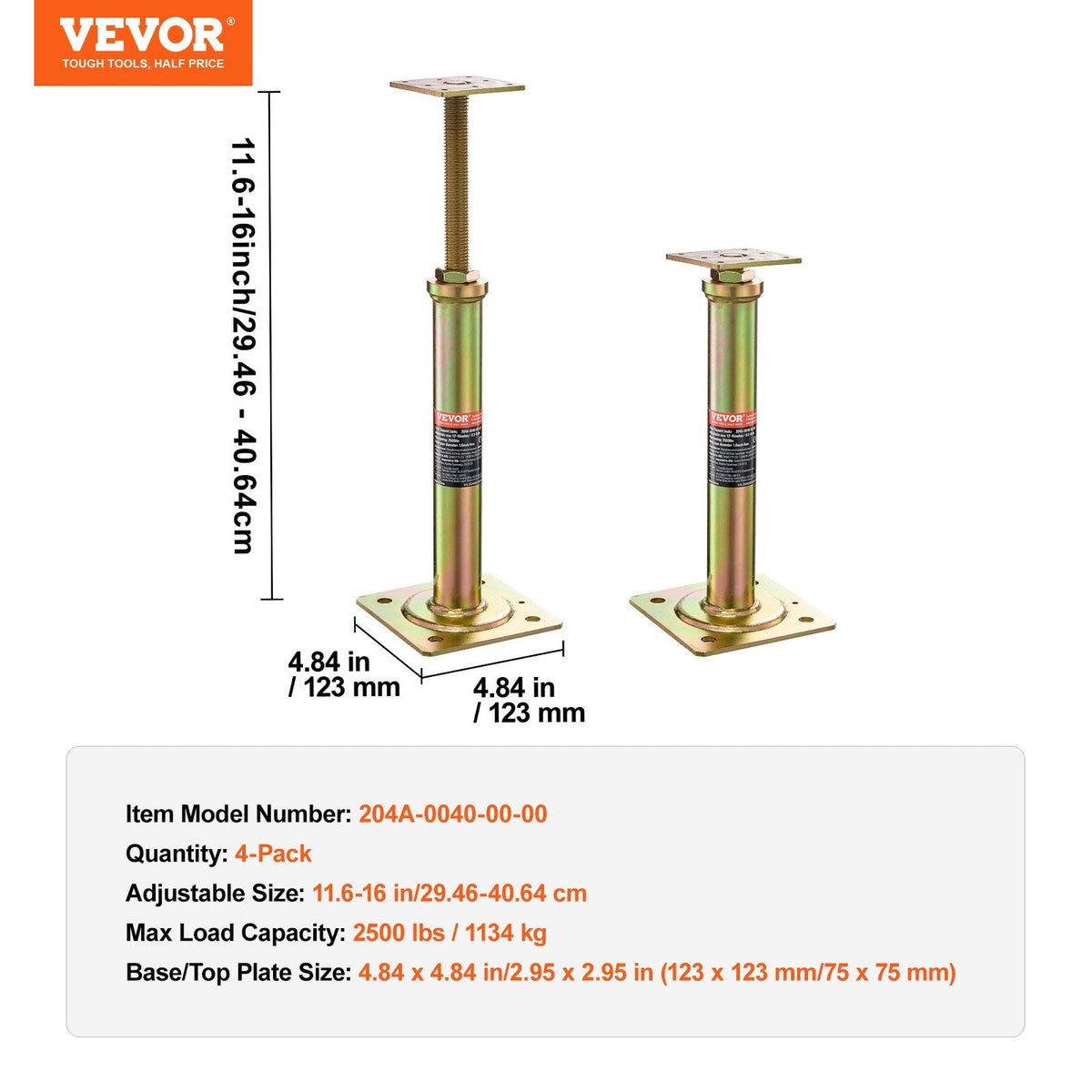 VEVOR 4 gabali regulējami grīdas pacēlāji mājas grīdas izlīdzināšanai, pacelšanas augstums 29,46-40,64 cm