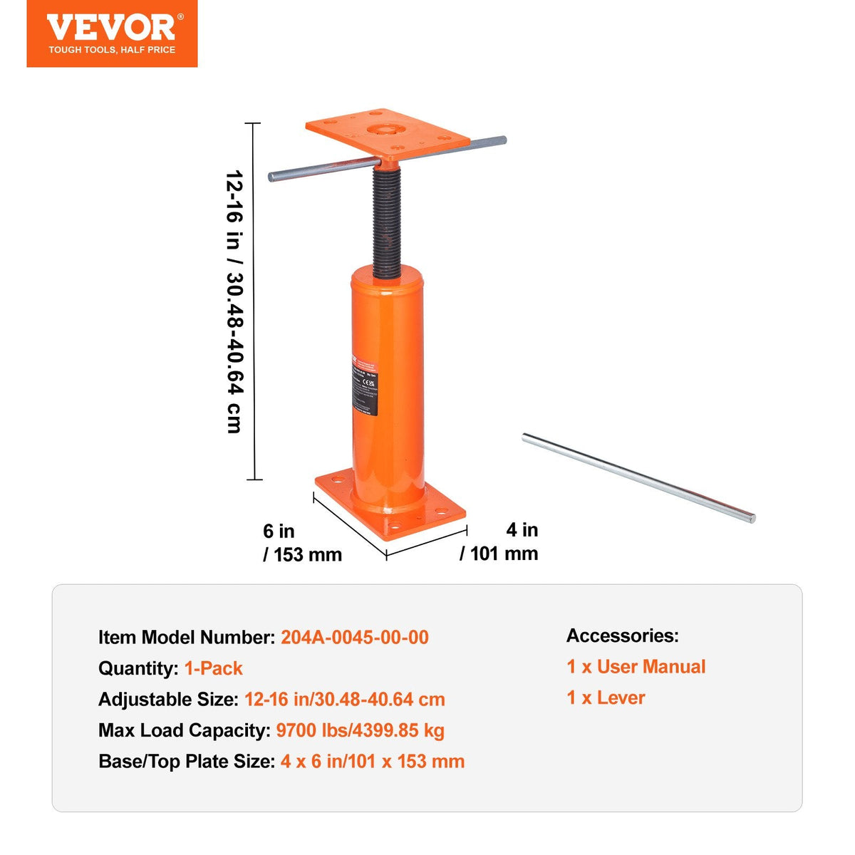 VEVOR Regulējams grīdas domkrats mājas grīdas izlīdzināšanai, pacelšanas augstums 30,48–40,64 cm