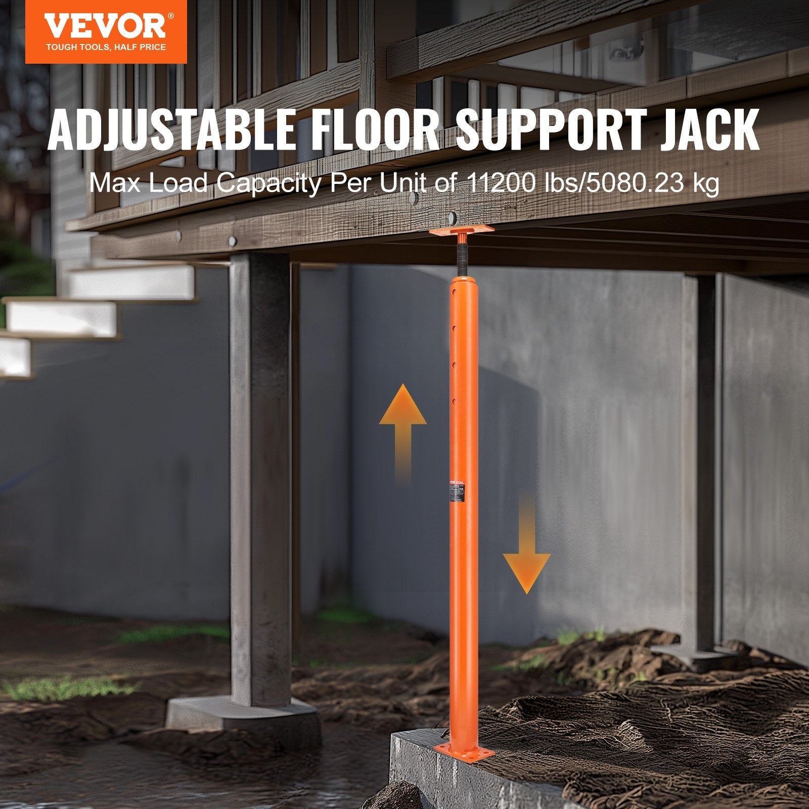 VEVOR Regulējams grīdas domkrats mājas grīdas izlīdzināšanai, pacelšanas augstums 137-381 cm