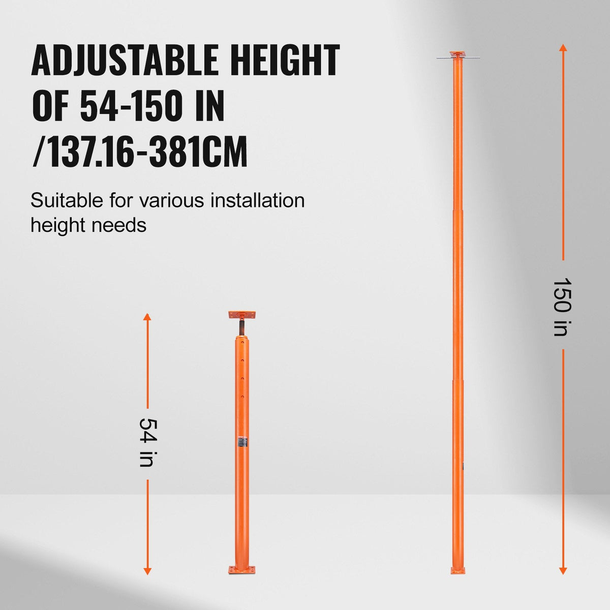 VEVOR Regulējams grīdas domkrats mājas grīdas izlīdzināšanai, pacelšanas augstums 137-381 cm
