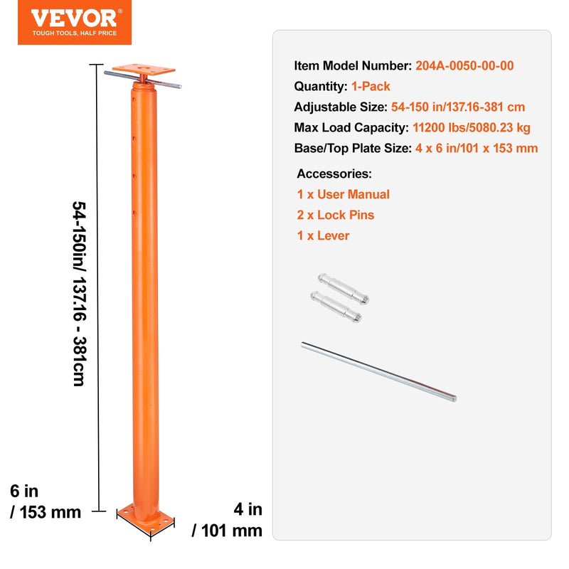 VEVOR Regulējams grīdas domkrats mājas grīdas izlīdzināšanai, pacelšanas augstums 137-381 cm