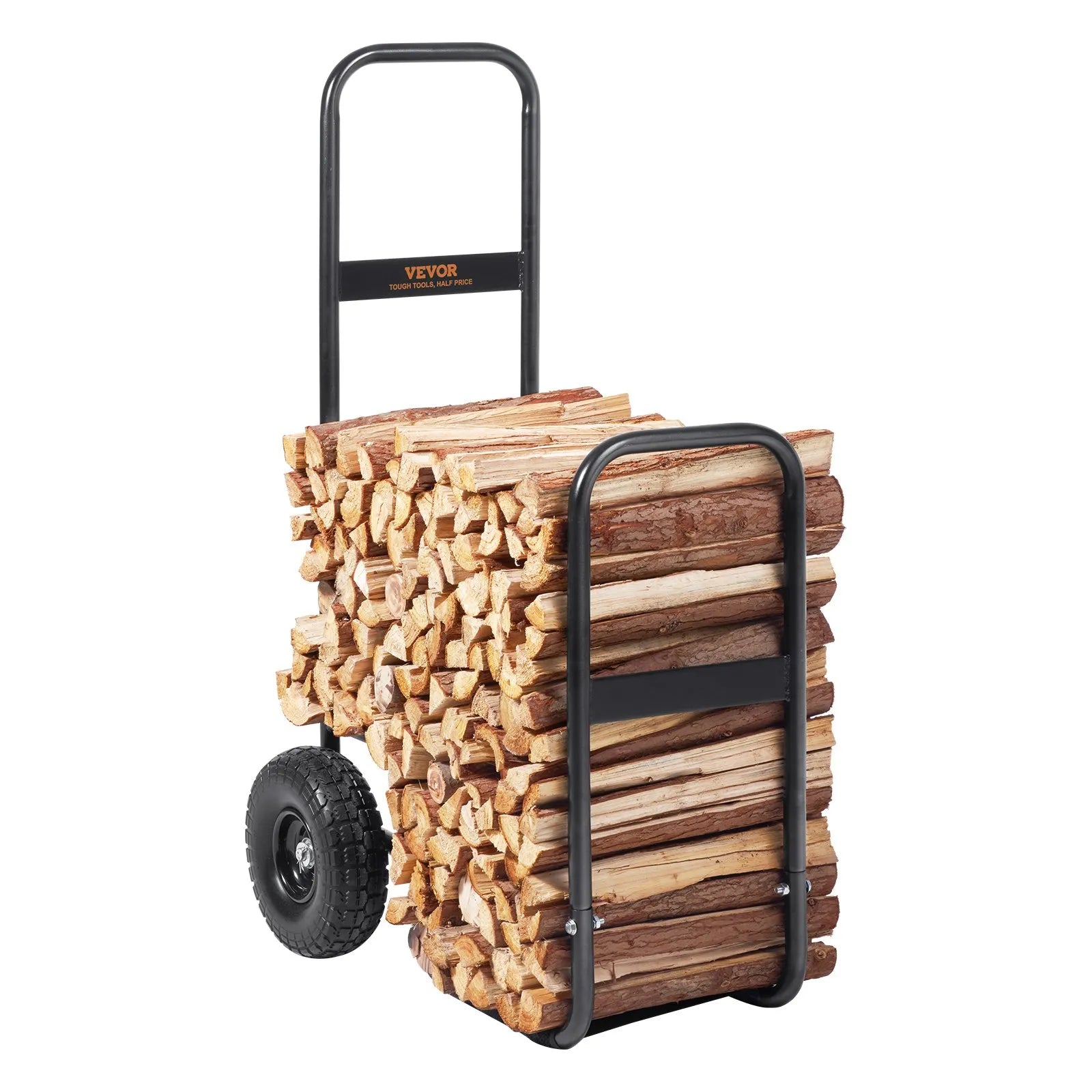 VEVOR malkas transportēšanas rati, 113,4 kg kravnesība, iekštelpu un āra malkas uzglabāšanas pārvietotājs ar PU riteņiem un ūdensizturīgu pārsegu, izturīga tērauda konstrukcija, malkas rati kamīnam un ugunskuram, melni