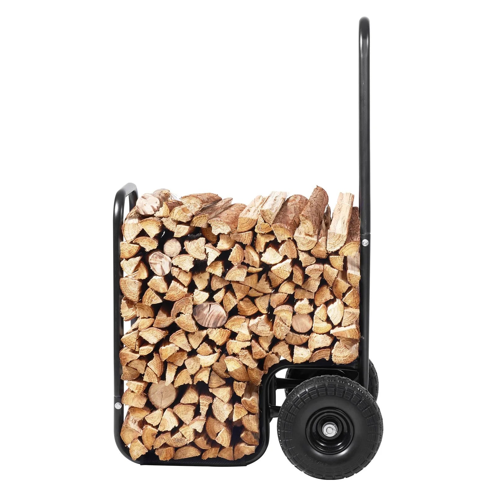 VEVOR malkas transportēšanas rati, 113,4 kg kravnesība, iekštelpu un āra malkas uzglabāšanas pārvietotājs ar PU riteņiem un ūdensizturīgu pārsegu, izturīga tērauda konstrukcija, malkas rati kamīnam un ugunskuram, melni