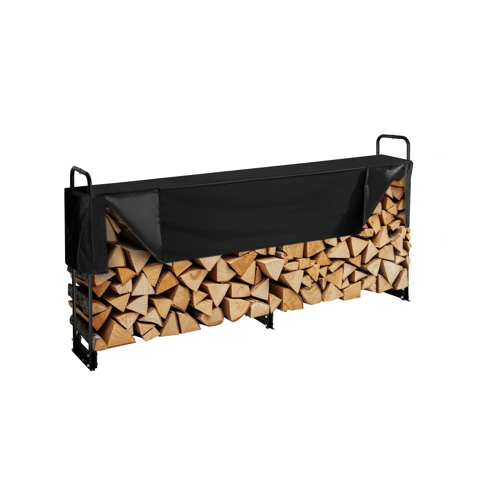 VEVOR āra malkas statīvs ar 600D Oxford ūdensizturīgu pārsegu, 2,4 m malkas turētājs, 1/2 korda ietilpība, izmēri 244 × 36 × 117 cm, pastiprināta tērauda konstrukcija kamīnam un terasei