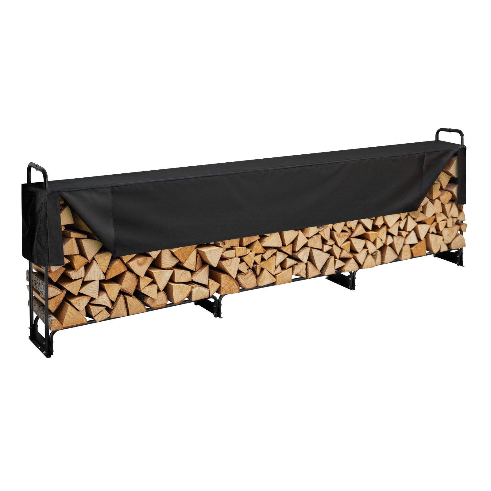 VEVOR āra malkas statīvs ar pārsegu, 3,9 m, izmēri 386 × 36 × 117 cm, pastiprināts malkas turētājs ar 600D Oxford ūdensizturīgu pārsegu, kamīnam un iekštelpu/āra malkas glabāšanai, 3/4 korda