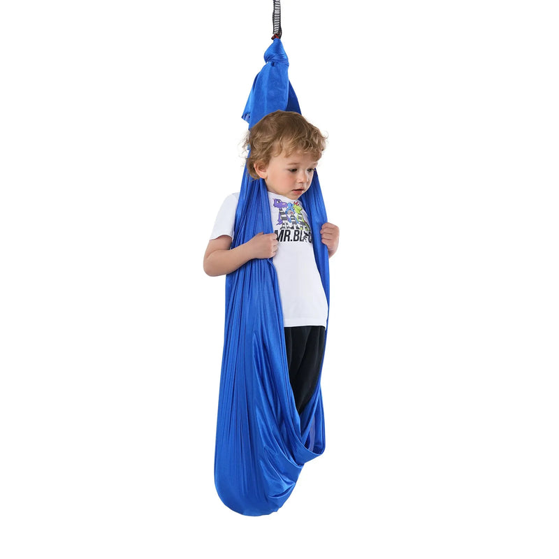 Sensorā šūpule bērniem, 2,8 m, terapijas šūpulis bērniem ar īpašām vajadzībām, iekštelpu un āra šūpulis bērniem un pieaugušajiem ar autismu, ADHD, Aspergera sindromu, sensoro integrāciju, zils