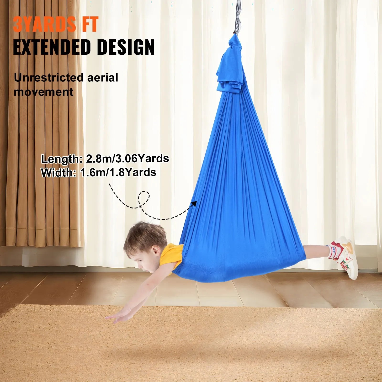 Sensorā šūpule bērniem, 2,8 m, terapijas šūpulis bērniem ar īpašām vajadzībām, iekštelpu un āra šūpulis bērniem un pieaugušajiem ar autismu, ADHD, Aspergera sindromu, sensoro integrāciju, zils