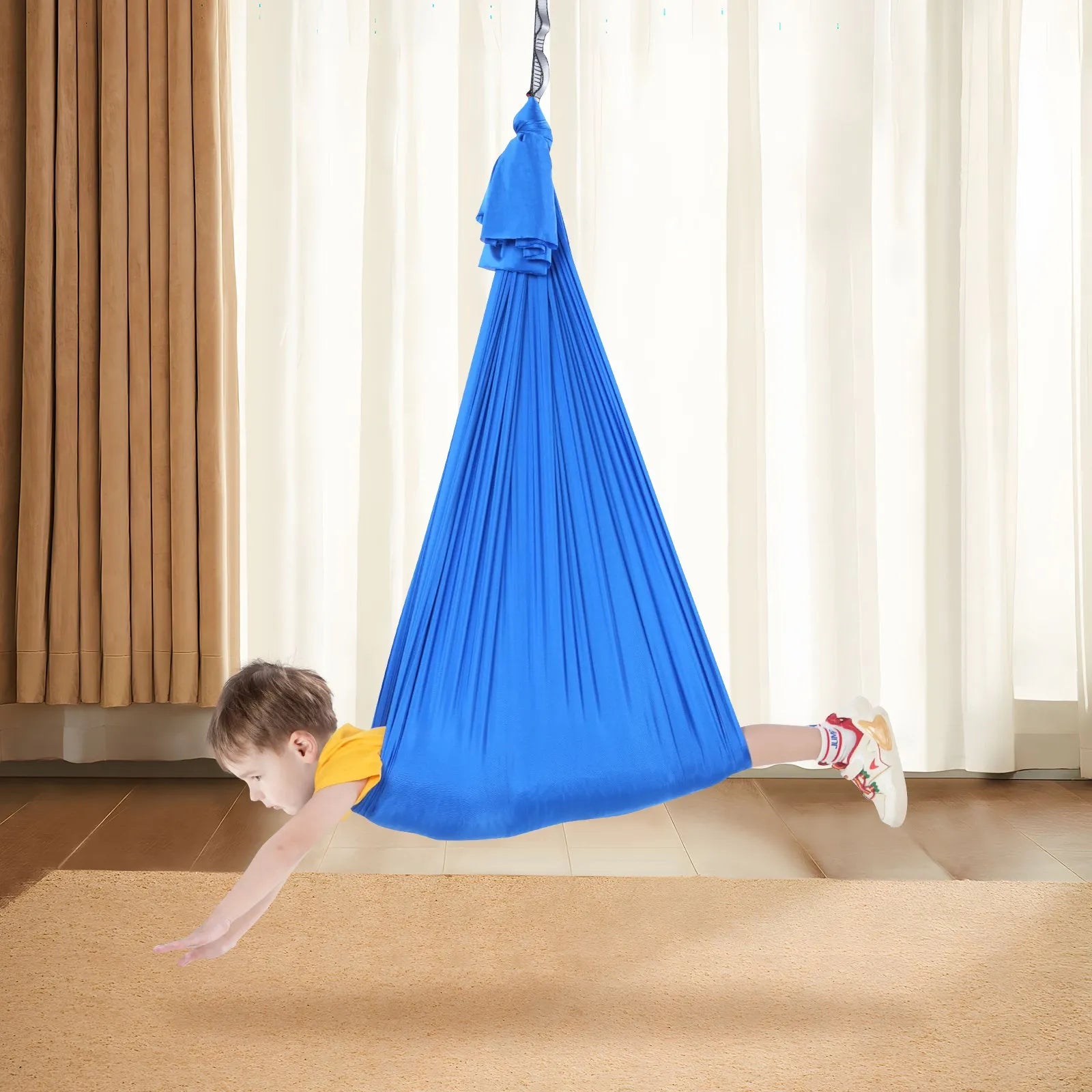 Sensorā šūpule bērniem, 2,8 m, terapijas šūpulis bērniem ar īpašām vajadzībām, iekštelpu un āra šūpulis bērniem un pieaugušajiem ar autismu, ADHD, Aspergera sindromu, sensoro integrāciju, zils