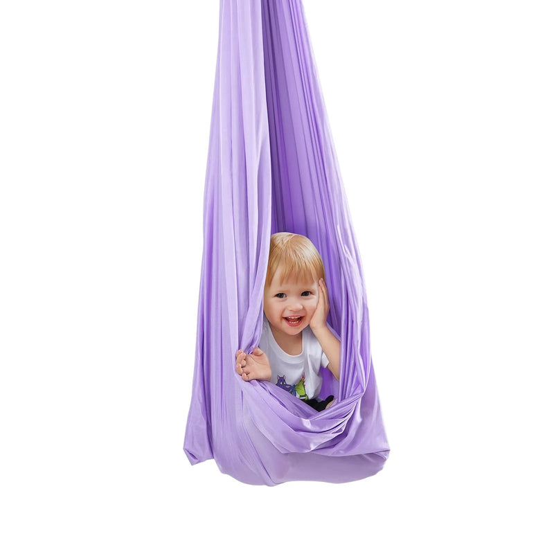 Sensorā šūpule bērniem, 2,8 m, terapijas šūpulis bērniem ar īpašām vajadzībām, iekštelpu un āra šūpulis bērniem un pieaugušajiem ar autismu, ADHD, Aspergera sindromu, sensoro integrāciju, violets