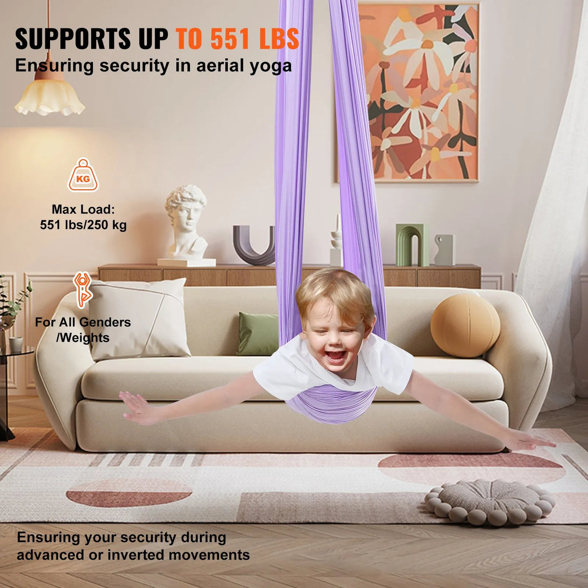 Sensorā šūpule bērniem, 2,8 m, terapijas šūpulis bērniem ar īpašām vajadzībām, iekštelpu un āra šūpulis bērniem un pieaugušajiem ar autismu, ADHD, Aspergera sindromu, sensoro integrāciju, violets