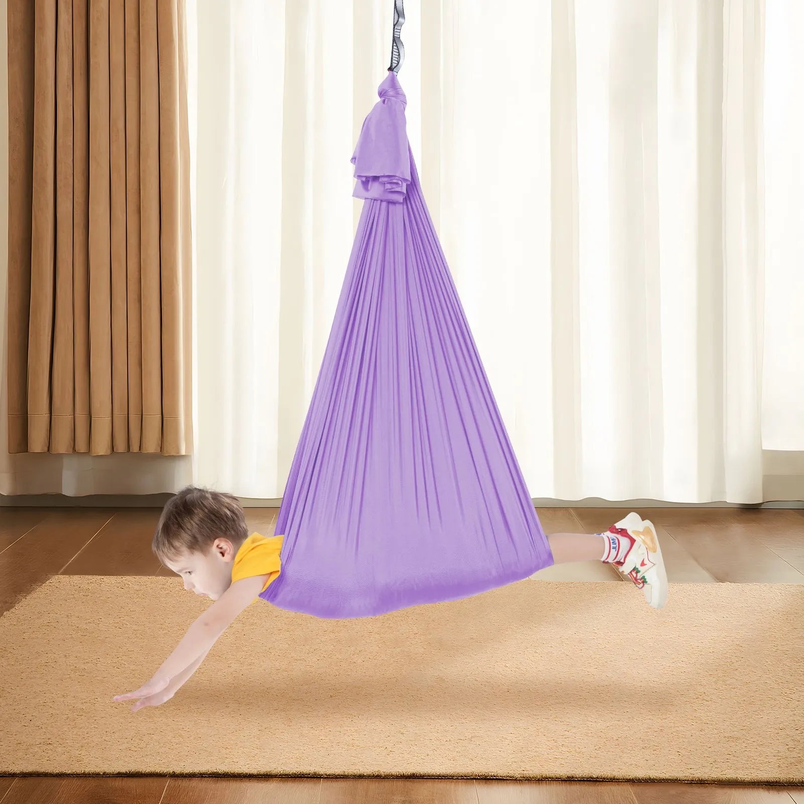 Sensorā šūpule bērniem, 2,8 m, terapijas šūpulis bērniem ar īpašām vajadzībām, iekštelpu un āra šūpulis bērniem un pieaugušajiem ar autismu, ADHD, Aspergera sindromu, sensoro integrāciju, violets