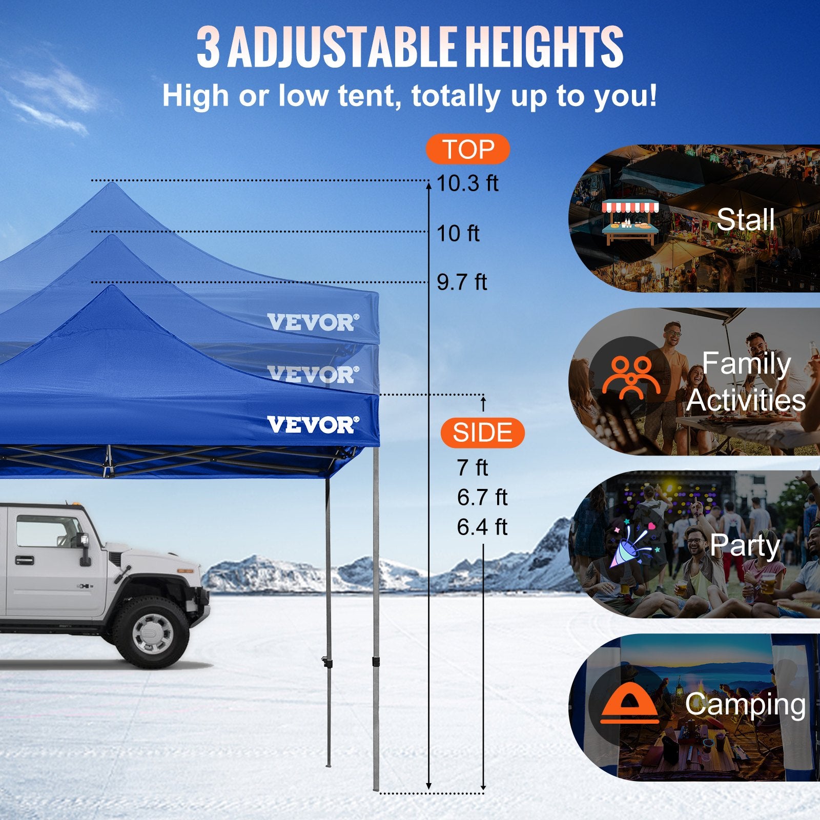 VEVOR  3 x 3 m Pop-Up Gazebo Nojume Regulējams augstums | Ērta uzstādīšana | Kompakta uzglabāšana, ar Noņemamām Sienām un Ratiņsomu, UV izturīga un ūdensnecaurlaidīga, piemērota ballītēm, dārzam un pagalmam, zila