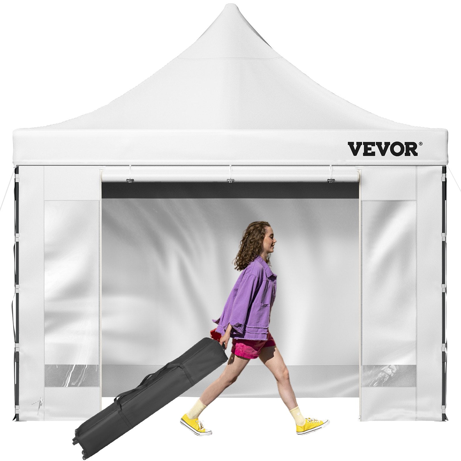 VEVOR  3 x 3 m Pop-Up Gazebo Nojume Regulējams augstums | Ērta uzstādīšana | Kompakta uzglabāšana, ar Noņemamām Sienām un Ratiņsomu, UV izturīga un ūdensnecaurlaidīga, piemērota ballītēm, dārzam un pagalmam, balta
