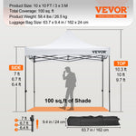 VEVOR  3 x 3 m Pop-Up Gazebo Nojume Regulējams augstums | Ērta uzstādīšana | Kompakta uzglabāšana, ar Noņemamām Sienām un Ratiņsomu, UV izturīga un ūdensnecaurlaidīga, piemērota ballītēm, dārzam un pagalmam, balta