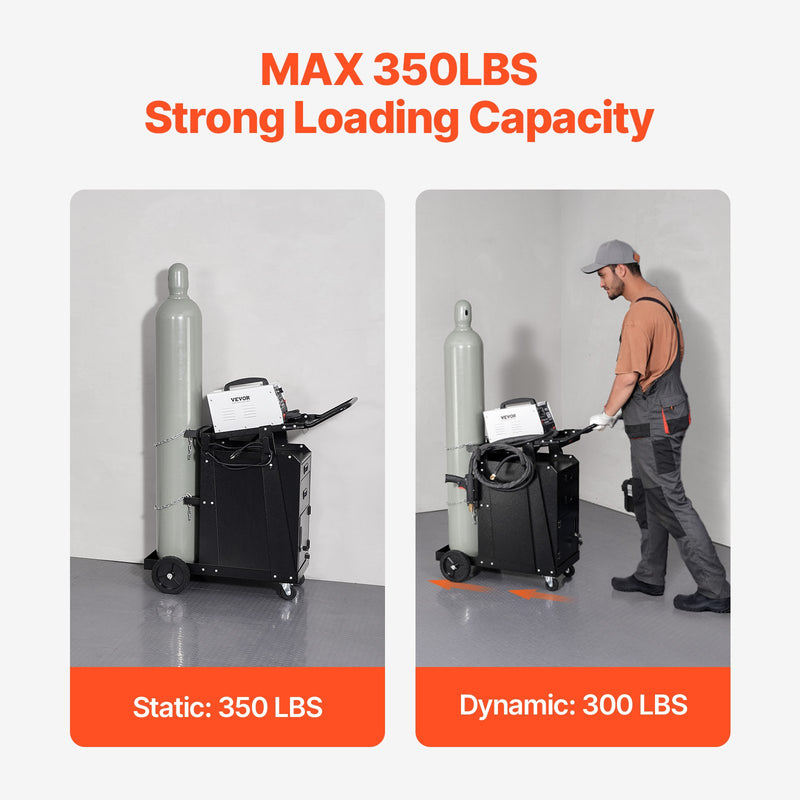 VEVOR metināšanas rati ar 2 atvilktnēm – izturīgi metinātāja rati ar slēdzamu skapīti, kravnesība līdz 159 kg