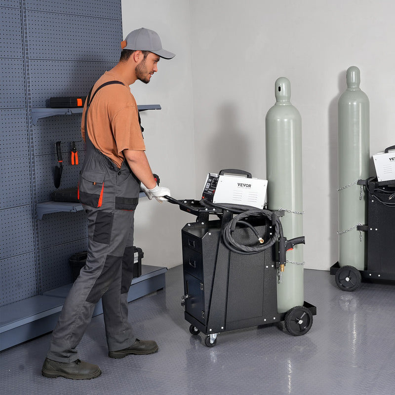 VEVOR metināšanas rati ar 2 atvilktnēm – izturīgi metinātāja rati ar slēdzamu skapīti, kravnesība līdz 159 kg