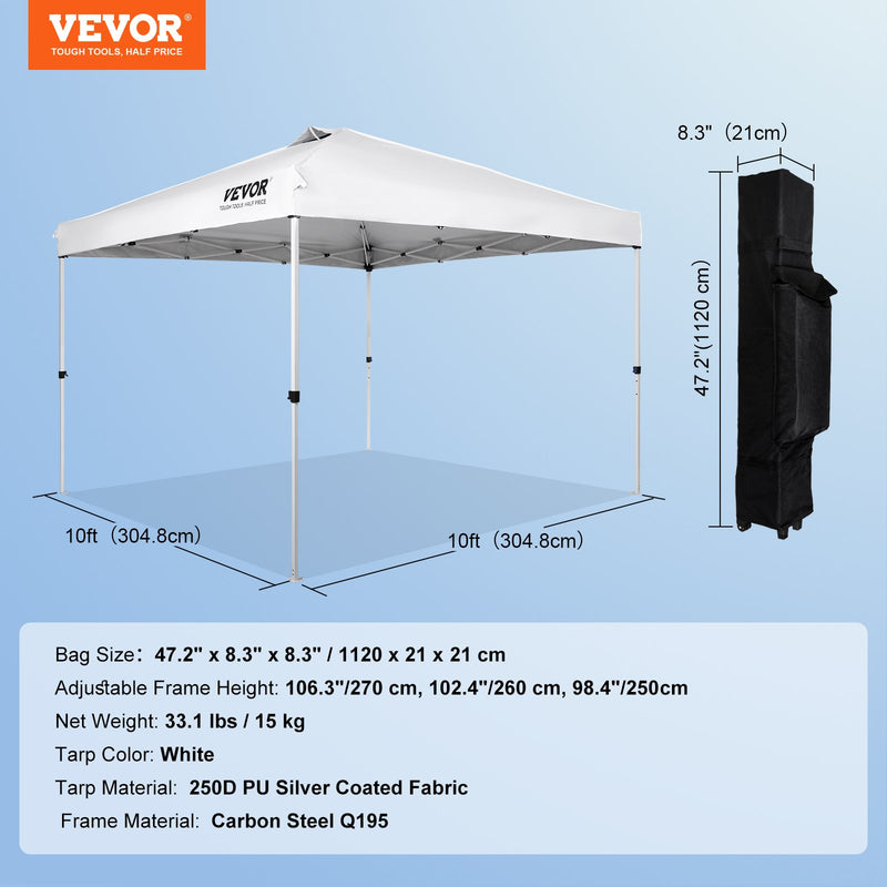VEVOR Retractable awning 305 x 305 cm, with wheel storage bag and special accessories bag, white