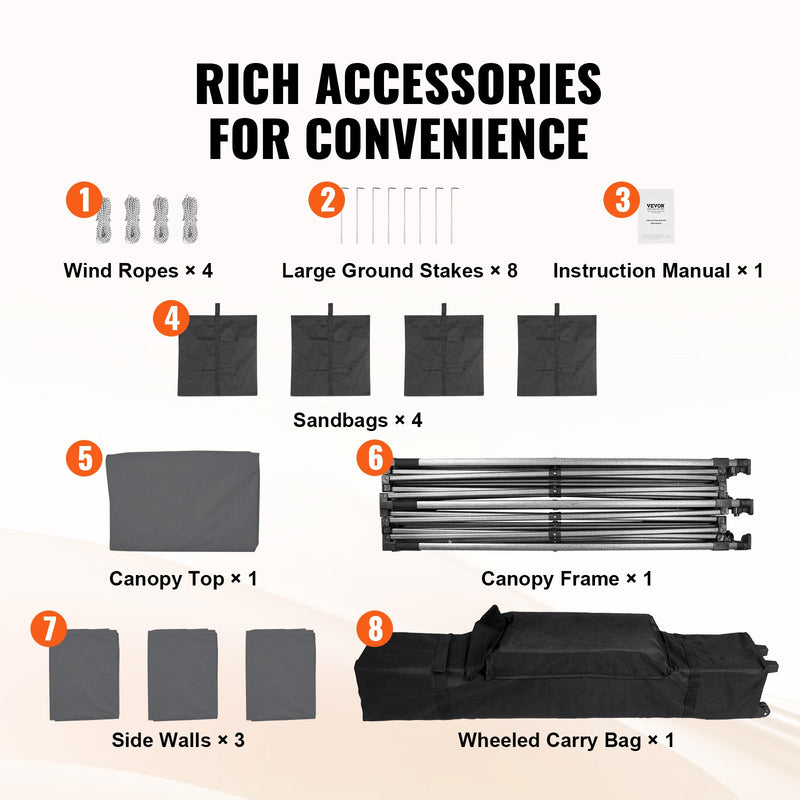 VEVOR Pop-up shed 3x3 m with side walls, dark grey