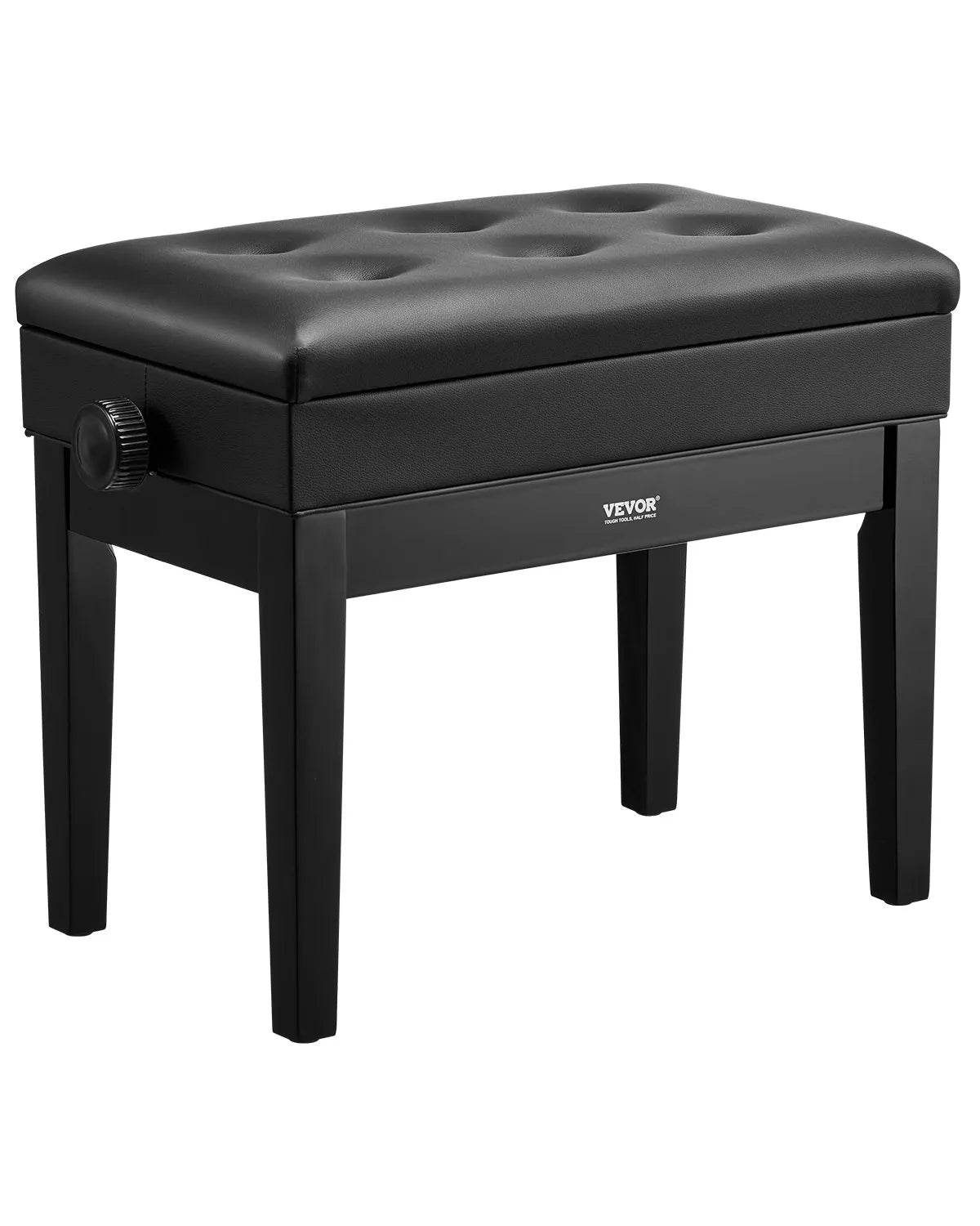 VEVOR regulējams klaviatūras soliņš ar uzglabāšanas nodalījumu, polsterētu sēdvietu un koka plauktu, 56 × 34 × 49 cm