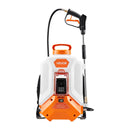 Akumulatora darbināms 15 l mugursomas smidzinātājs 0–6,2 bar, līdz 4 h darbībai zāliena un dārza kopšanai
