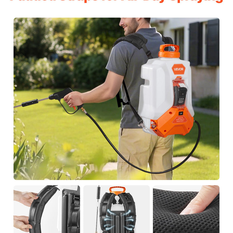 Akumulatora darbināms 15 l mugursomas smidzinātājs 0–6,2 bar, līdz 4 h darbībai zāliena un dārza kopšanai