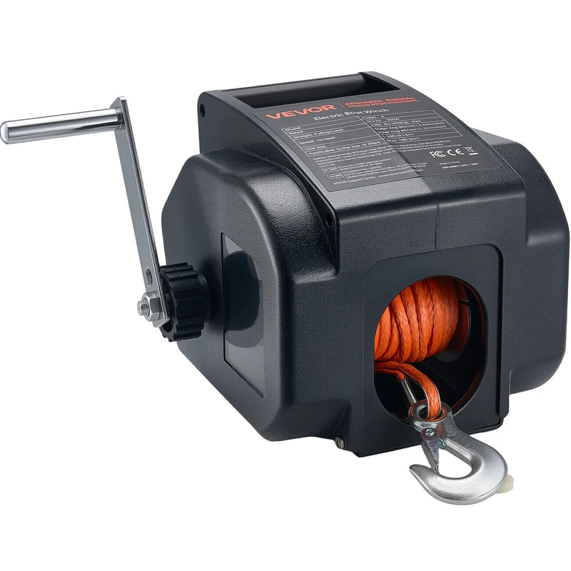 VEVOR elektriskā laivu vinča 12 V DC, 300 W, reversējama piekabes vinča laivām līdz 900 kg, ar ievelkšanas, izvilkšanas un brīvskrējiena režīmu, vadu pulti un rokas kloķi.