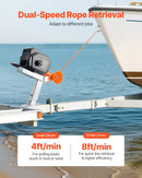 VEVOR elektriskā laivu vinča 12 V DC, 300 W, reversējama piekabes vinča laivām līdz 900 kg, ar ievelkšanas, izvilkšanas un brīvskrējiena režīmu, vadu pulti un rokas kloķi.