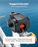 VEVOR elektriskā laivu vinča 12 V DC, 300 W, reversējama piekabes vinča laivām līdz 900 kg, ar ievelkšanas, izvilkšanas un brīvskrējiena režīmu, vadu pulti un rokas kloķi.