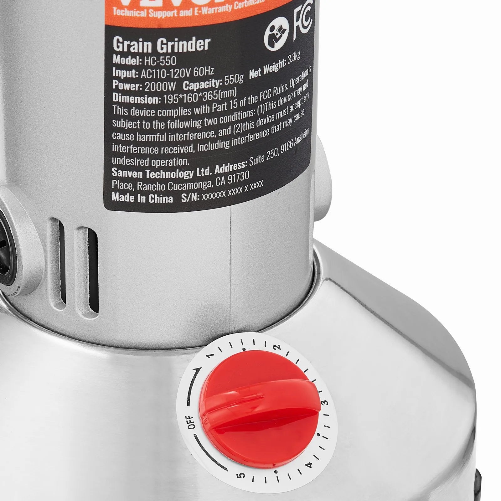 VEVOR 550 g elektriskās graudu dzirnaviņas, 2000 W augstas ātrdarbības komerciālā garšvielu malšanas iekārta, nerūsējošā tērauda pulverizators sausu graudu, garšvielu, graudaugu, kafijas, kukurūzas un piparu malšanai, taisnā tipa