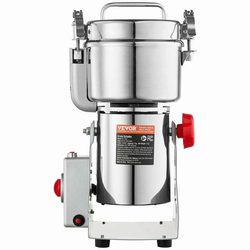 VEVOR 750 g elektriskās graudu dzirnaviņas, 2000 W augstas ātrdarbības komerciālā garšvielu malšanas iekārta, nerūsējošā tērauda pulverizators sausu graudu, garšvielu, graudaugu, kafijas, kukurūzas un piparu malšanai, šūpojamā tipa