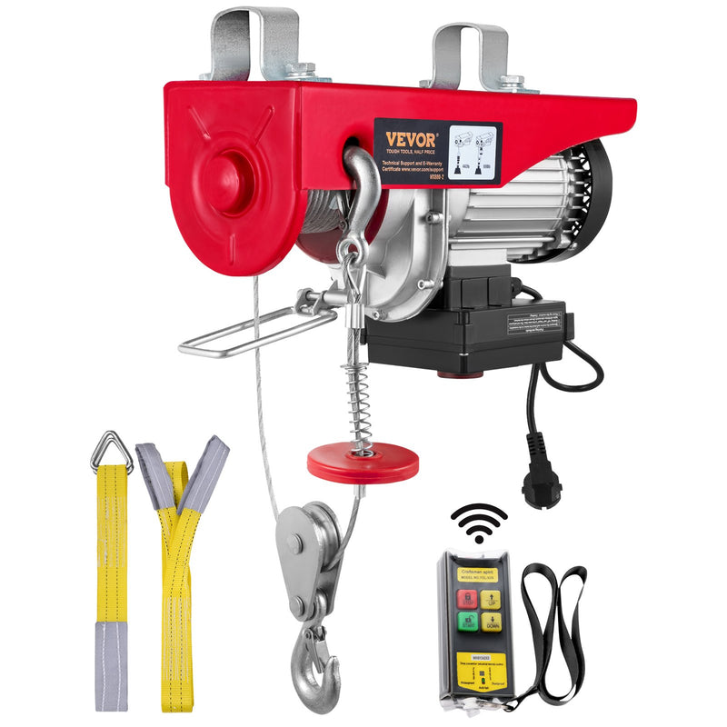 VEVOR elektriskais pacēlājs, 400 kg celtspēja, 850 W, 220 V tērauda troses vinča ar bezvadu tālvadību, 12 m pacelšanas augstums (vienkāršā trose), tīra vara motors, paredzēts garāžai, noliktavai, rūpnīcai