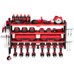 VEVOR sienas stiprināms elektroinstrumentu organizators, 4 līmeņu plaukts ar 8 urbju turētājiem, instrumentu turētājs ar sānu perforētajām plāksnēm, garāžas plaukts garāžai, darba galdam un darbnīcai