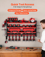 VEVOR sienas stiprināms elektroinstrumentu organizators, 4 līmeņu plaukts ar 8 urbju turētājiem, instrumentu turētājs ar sānu perforētajām plāksnēm, garāžas plaukts garāžai, darba galdam un darbnīcai