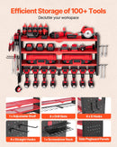 VEVOR sienas stiprināms elektroinstrumentu organizators, 4 līmeņu plaukts ar 8 urbju turētājiem, instrumentu turētājs ar sānu perforētajām plāksnēm, garāžas plaukts garāžai, darba galdam un darbnīcai