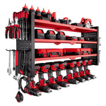 VEVOR sienas stiprināms elektroinstrumentu organizators, 4 līmeņu plaukts ar 8 urbju turētājiem, instrumentu turētājs ar sānu perforētajām plāksnēm, garāžas plaukts garāžai, darba galdam un darbnīcai