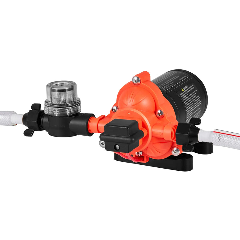 VEVOR kempera ūdens sūknis, 12 V DC, 15,1 l/min, 3 kameru pašuzsūcošs diafragmas sūknis ar automātisko spiediena slēdzi, maks. spiediens 2,8 bar, darbība pēc pieprasījuma kemperiem, karavānām, laivām, jahtām un automazgāšanai