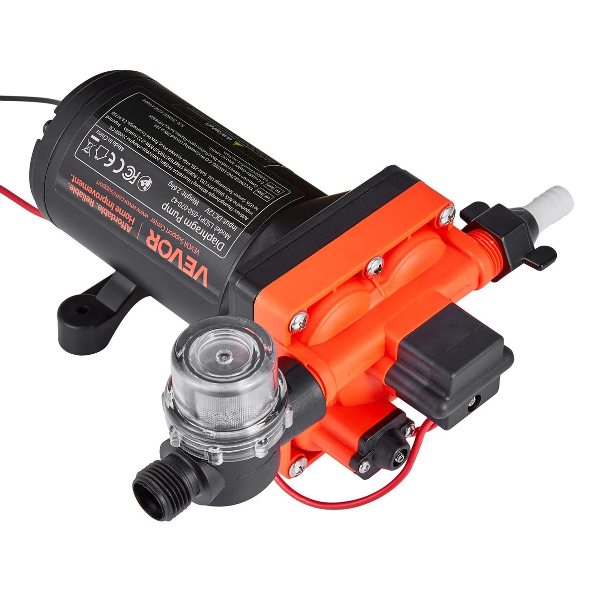 VEVOR kempera ūdens sūknis, 12 V DC, 18,9 l/min, 4 kameru pašuzsūcošs diafragmas sūknis ar automātisko spiediena slēdzi, maks. spiediens 4,8 bar, darbība pēc pieprasījuma kemperiem, karavānām, laivām, jahtām un automazgāšanai