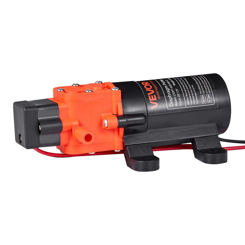 VEVOR ūdens spiediena sūknis, 12 V DC, 4,5 l/min, 2 kameru pašuzsūcošs diafragmas sūknis ar 2 šļūteņu skavām, maks. spiediens 5,5 bar, klusa darbība kemperiem, karavānām, laivām un dārza apūdeņošanai