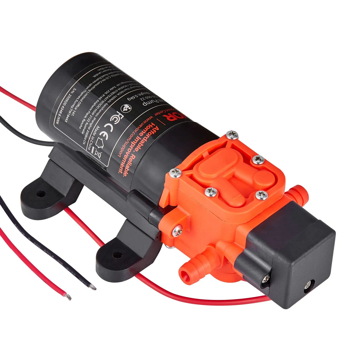 VEVOR ūdens spiediena sūknis, 12 V DC, 4,5 l/min, 2 kameru pašuzsūcošs diafragmas sūknis ar 2 šļūteņu skavām, maks. spiediens 5,5 bar, klusa darbība kemperiem, karavānām, laivām un dārza apūdeņošanai