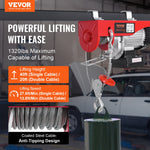 VEVOR electric hoist, winch 600 kg, 100 m wireless remote control and 4.3 m wired remote control