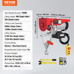 VEVOR electric hoist, winch 600 kg, 100 m wireless remote control and 4.3 m wired remote control