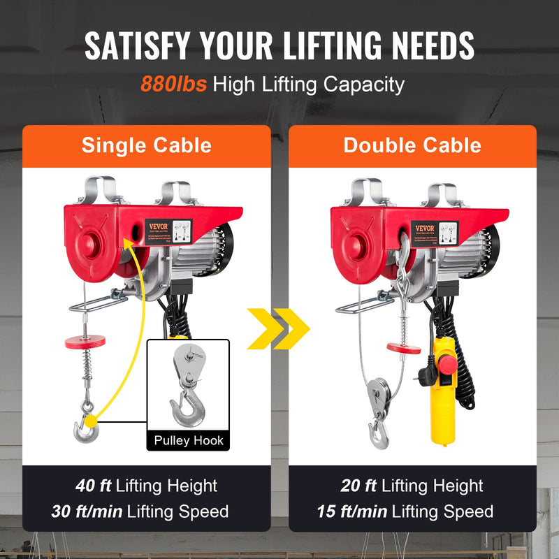 VEVOR elektriskais pacēlājs, vinča 800 kg ar 4,3 m vadu tālvadību, 230 V