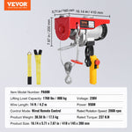 VEVOR electric hoist, winch 800 kg with 4.3 m cable remote control, 230 V
