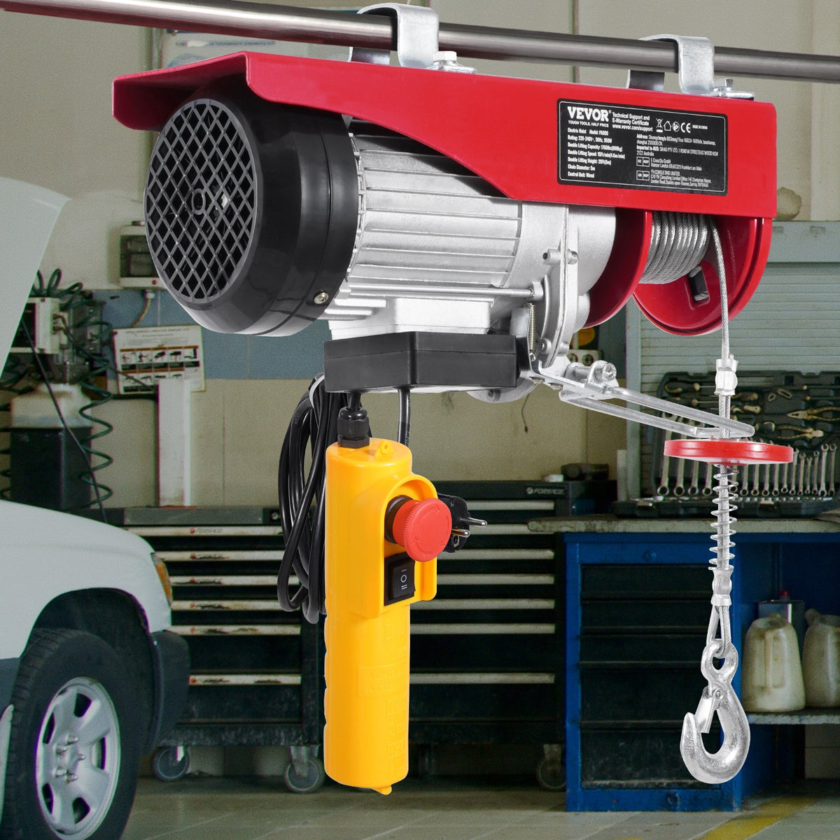 VEVOR electric hoist, winch 800 kg with 4.3 m cable remote control, 230 V