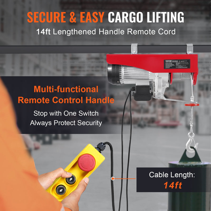 VEVOR elektriskā pacēlāja vinča 1200 kg ar 4,3 m vadu tālvadības pulti, 230V