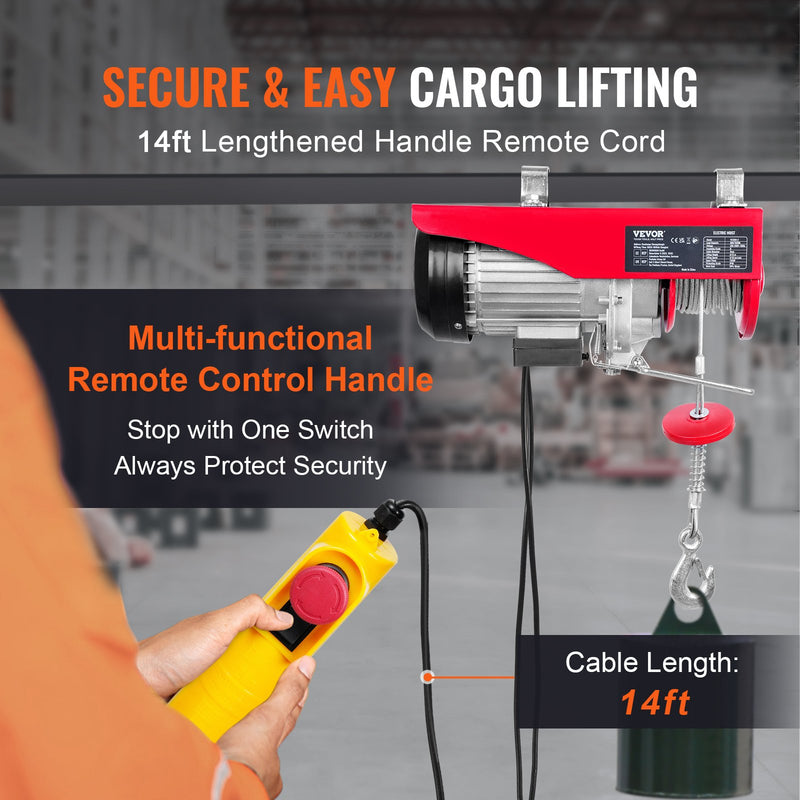 VEVOR elektriline tõstuk, 600 kg tõstevõime, 1150 W, 220 V terasest trossivints 4,3 m kaugjuhtimispuldiga, 12 m tõstekõrgus (üks tross), puhas vaskmootor, garaaži, lao, tehase jaoks.