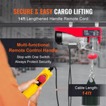 VEVOR electric hoist, 600 kg lifting capacity, 1150 W, 220 V steel wire rope winch with 4.3 m remote control, 12 m lifting height (single rope), pure copper motor, for garage, warehouse, factory