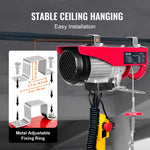 VEVOR electric hoist, 600 kg lifting capacity, 1150 W, 220 V steel wire rope winch with 4.3 m remote control, 12 m lifting height (single rope), pure copper motor, for garage, warehouse, factory